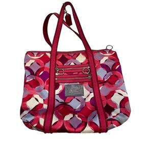 Coach Vintage Y2K Poppy Pink Purple Abstract Logo Shoulder Bag Purse Satchel Zip